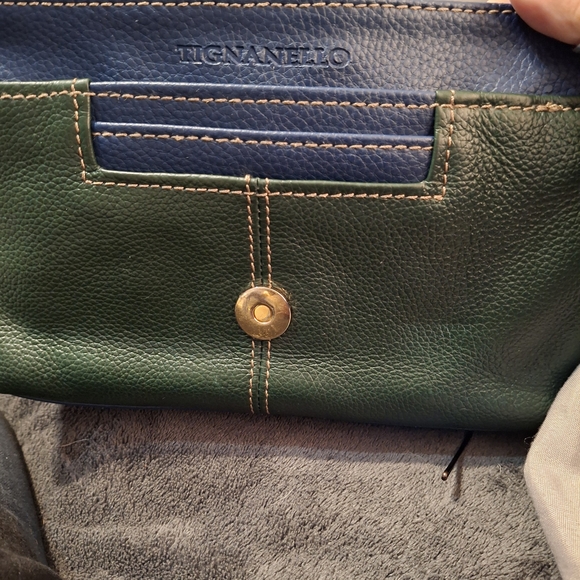 Tignanello Green and Blue Vintage Leather Crossbody Bag 8x6 - Picture 8 of 12